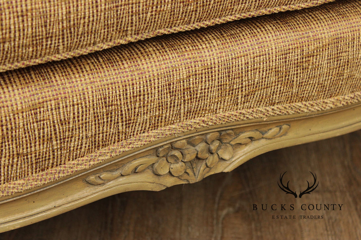 French Louis XV Style Distress Painted Settee Loveseat