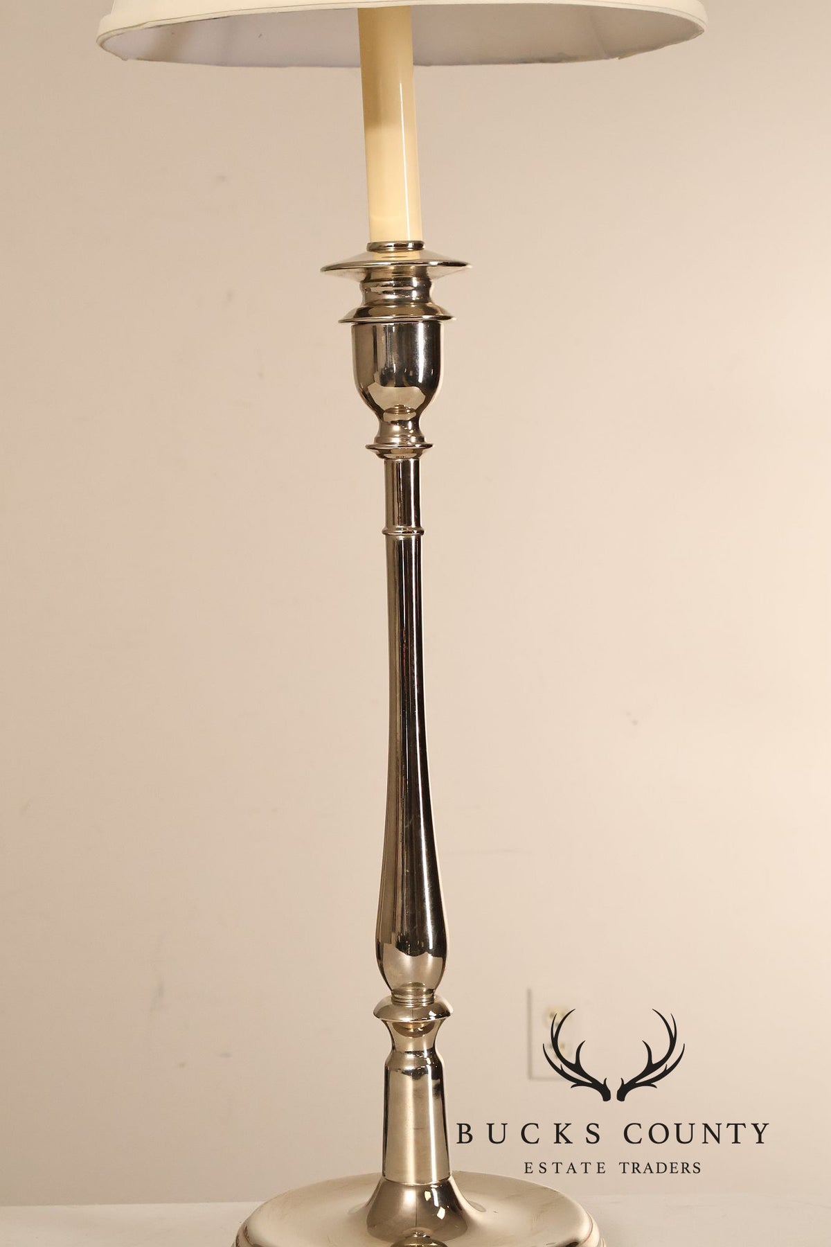 Ralph Lauren Pair of Chrome Candlestick Table Lamps