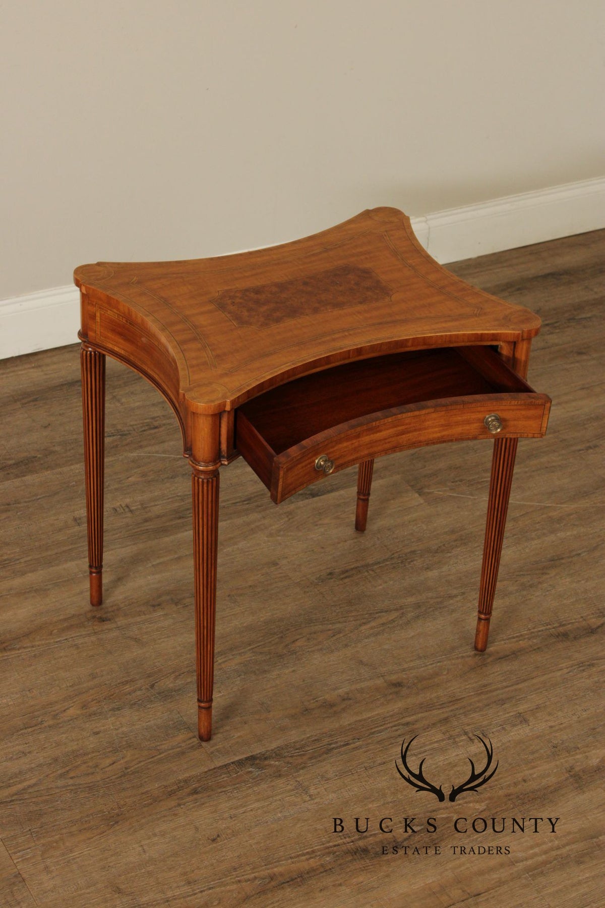 Maitland Smith Sheraton Style Single Drawer Inlaid Side Table