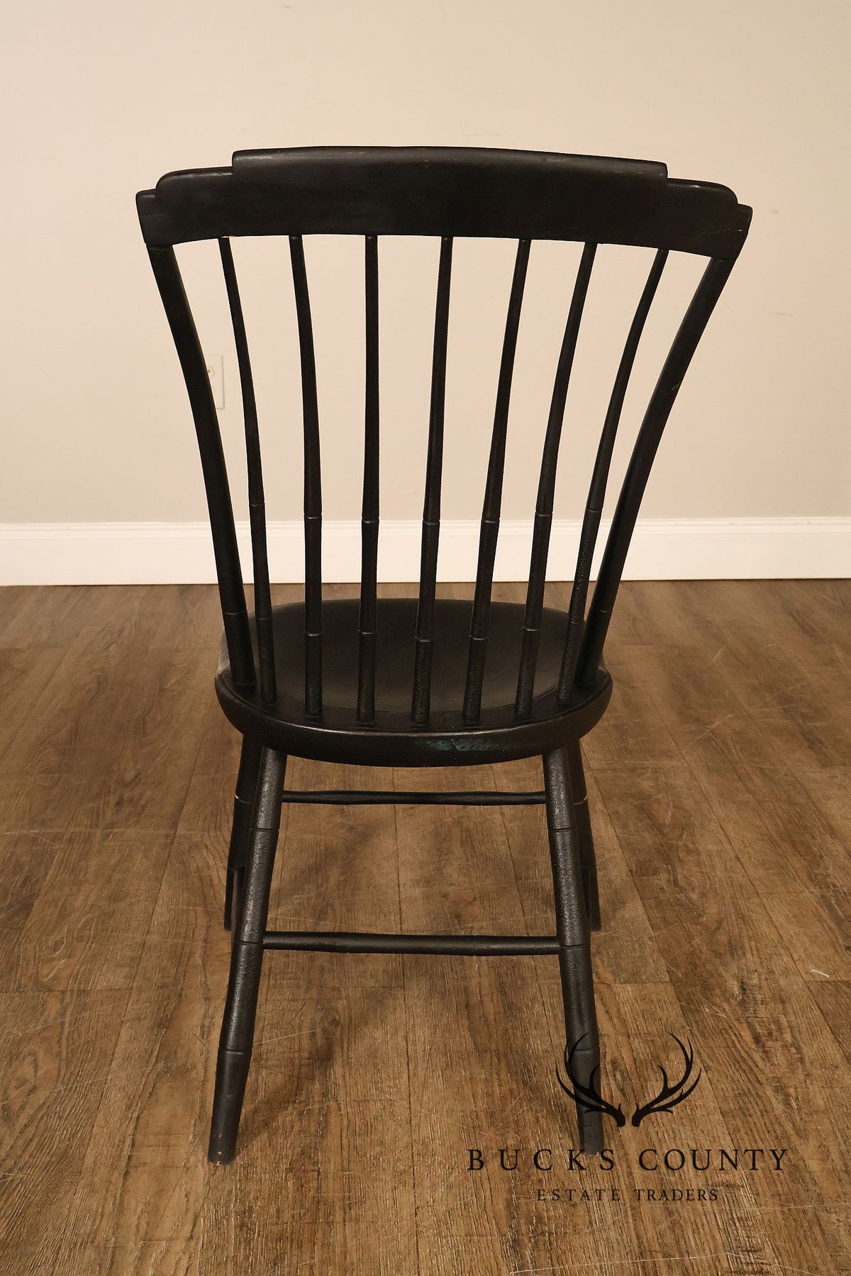 Vintage Stenciled Black Windsor Style Set Of Eight Dining Chairs