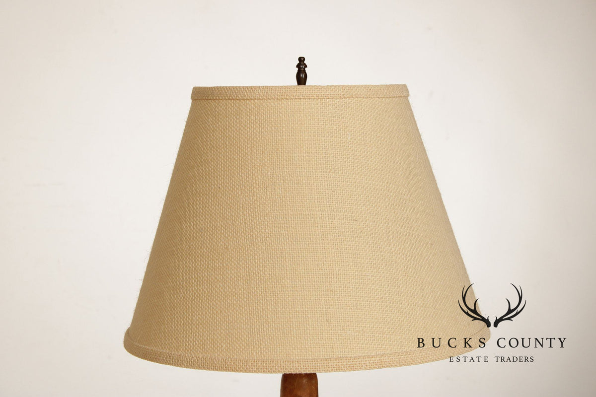 Colonial Revival Pair of Turned Cherry Wood Table Lamps