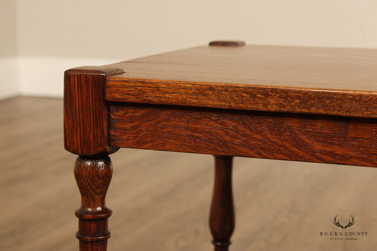 William & Mary Style Oak Square Top Taboret Side Table