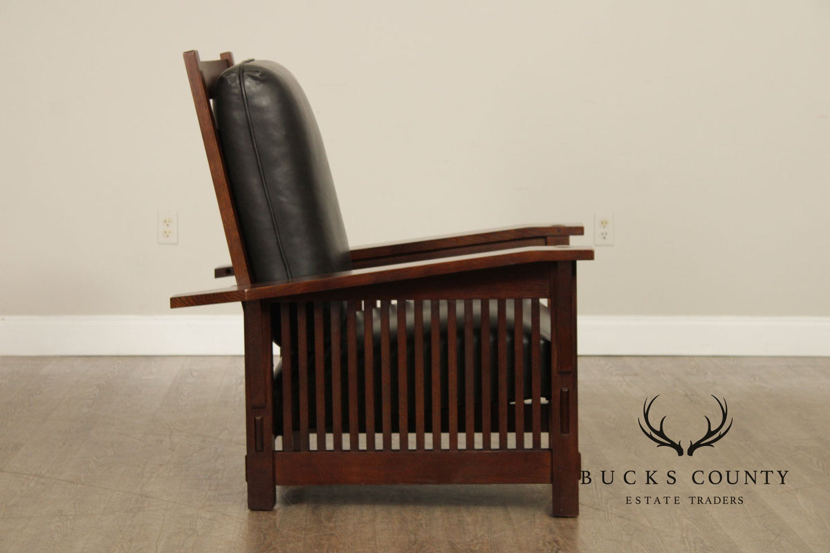 Stickley Mission Collection Oak and Leather Spindle Morris Chair