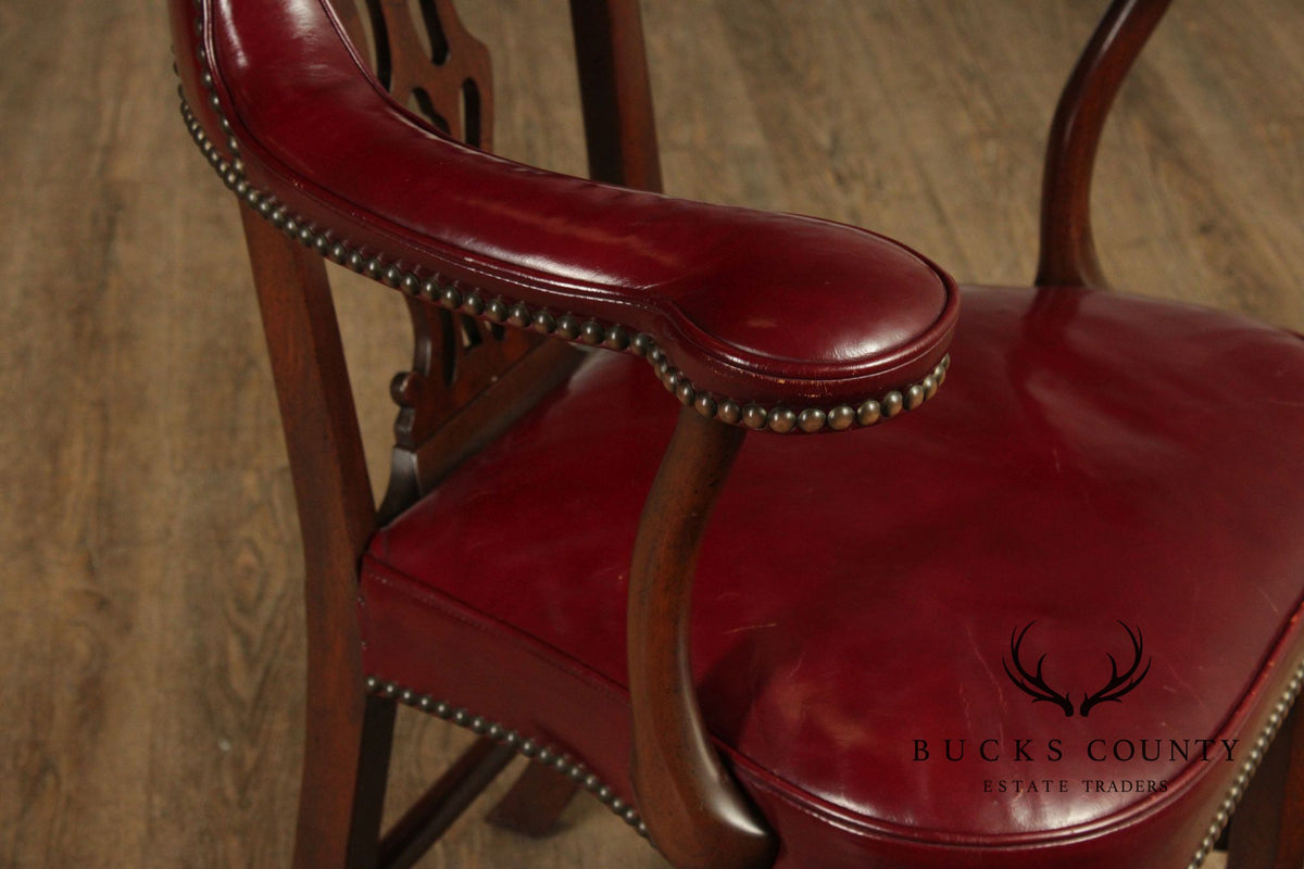 Kittinger Mahogany Chippendale Style Leather Chair