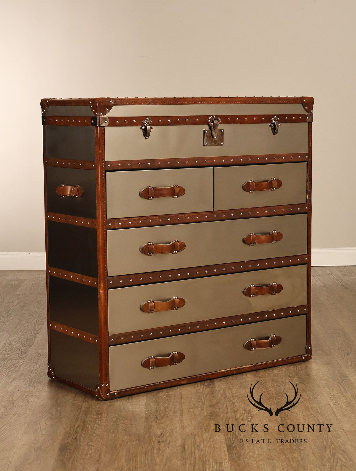 Restoration Hardware 'Mayfair' Steel and Leather Chest of Drawers
