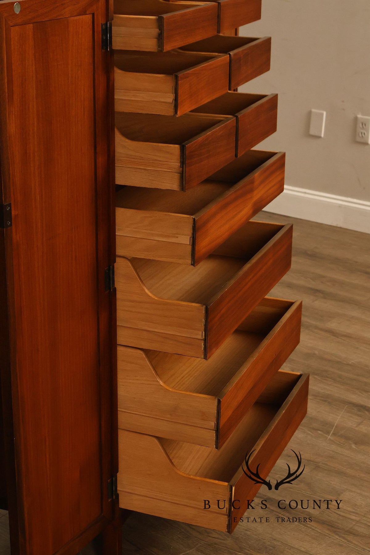 Mid-Century Modern Walnut Cane-Front Storage Cabinet