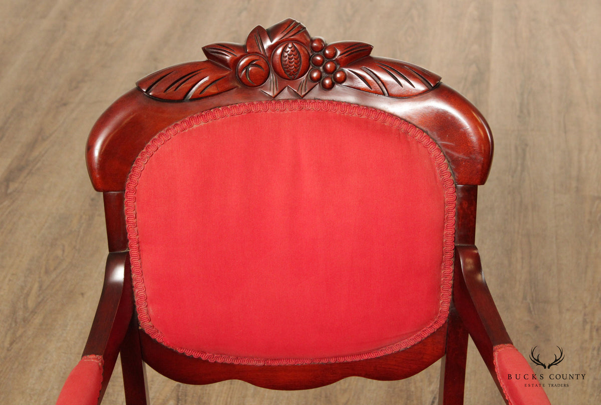 Victorian Style Carved Mahogany Armchair