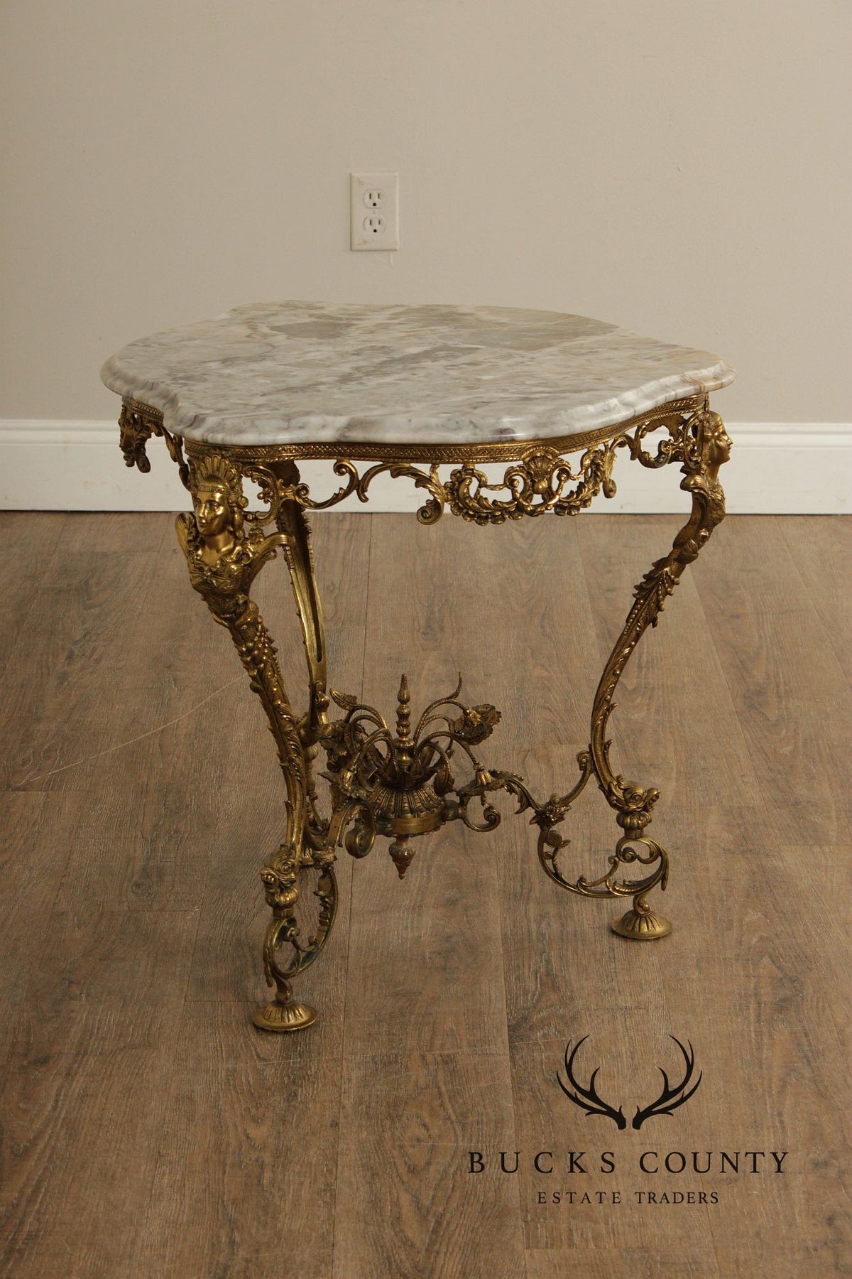 Italian Rococo Gilt Metal Marble Top Accent Table