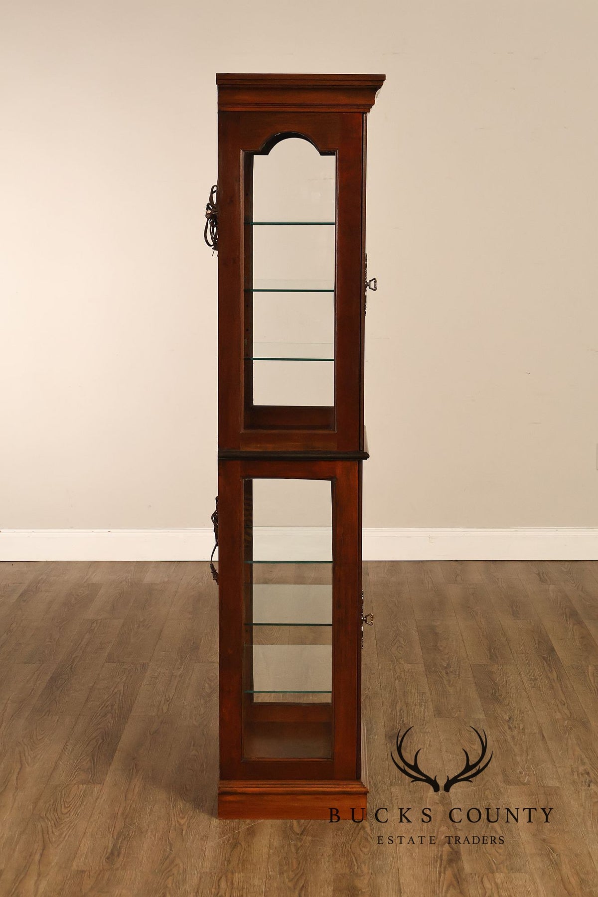 Narrow Cherry Lighted Curio Display Cabinet With Glass Shelves