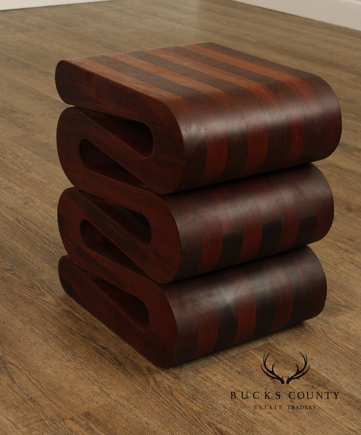 Pair Of Contemporary Sculptural Snake Form Wood End Tables