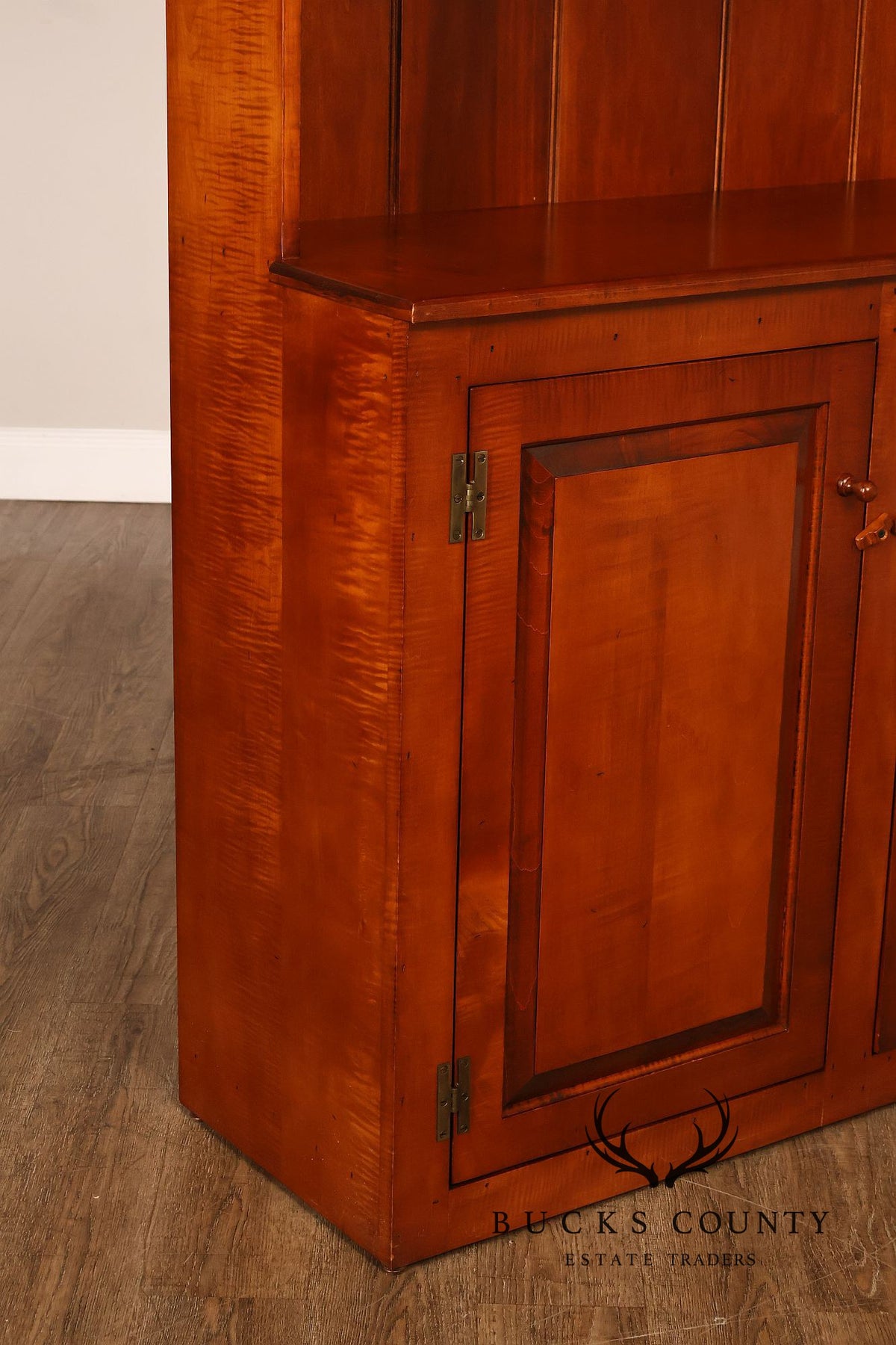Tiger Maple Custom Step Back Hutch With Upper Open Shelving