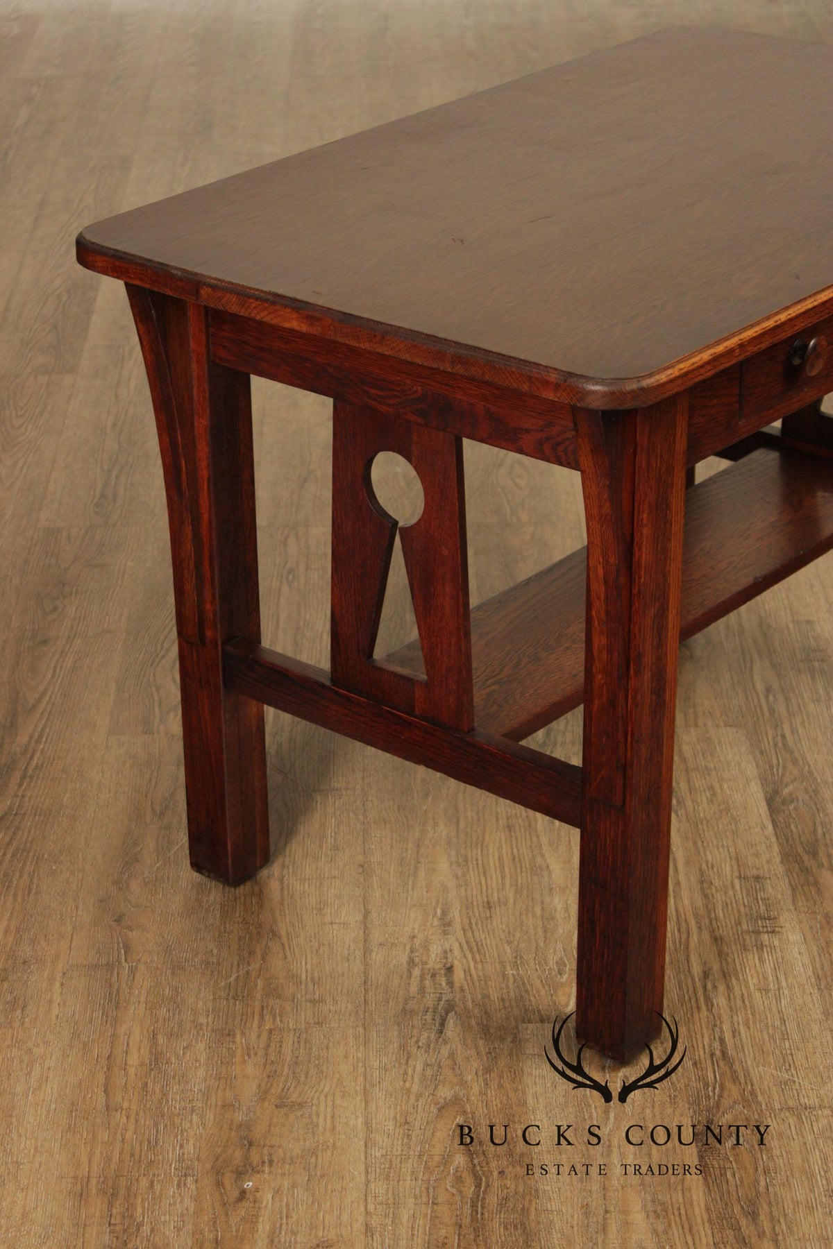 Antique Mission Oak Arts & Crafts Writing Desk With Drawer And Cutout Sides