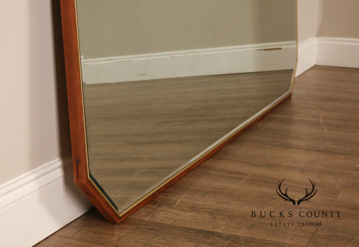 Mid Century Modern Walnut Frame Large Octagonal Wall Mirror