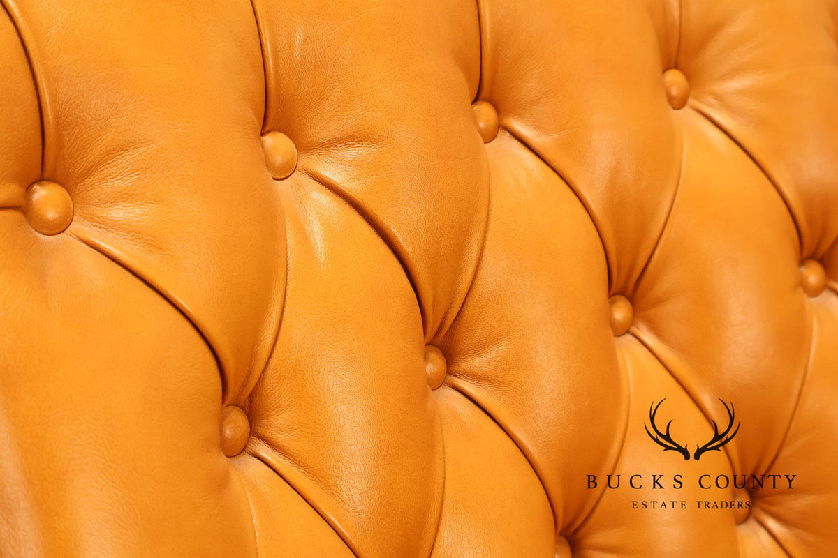 Mariner Leather Swivel Office Chair With Tufted Back And Carved Mahogany Base