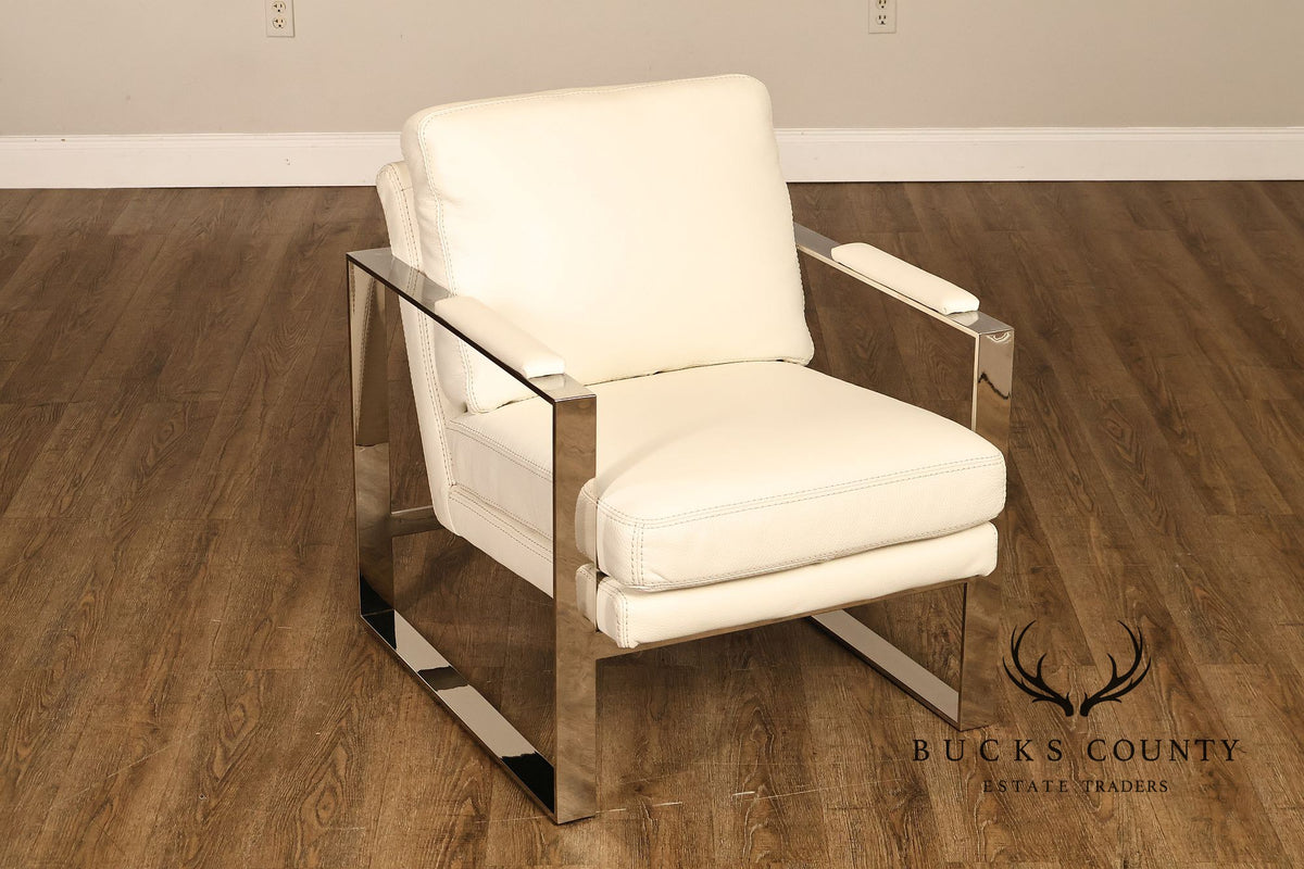 Modern Style Chrome and Leather Lounge Chair