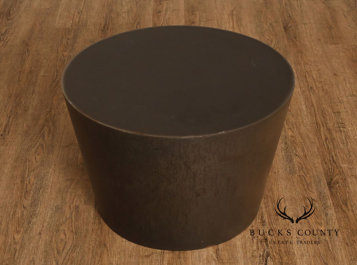 Modern Patinated Steel Round Drum Side Table