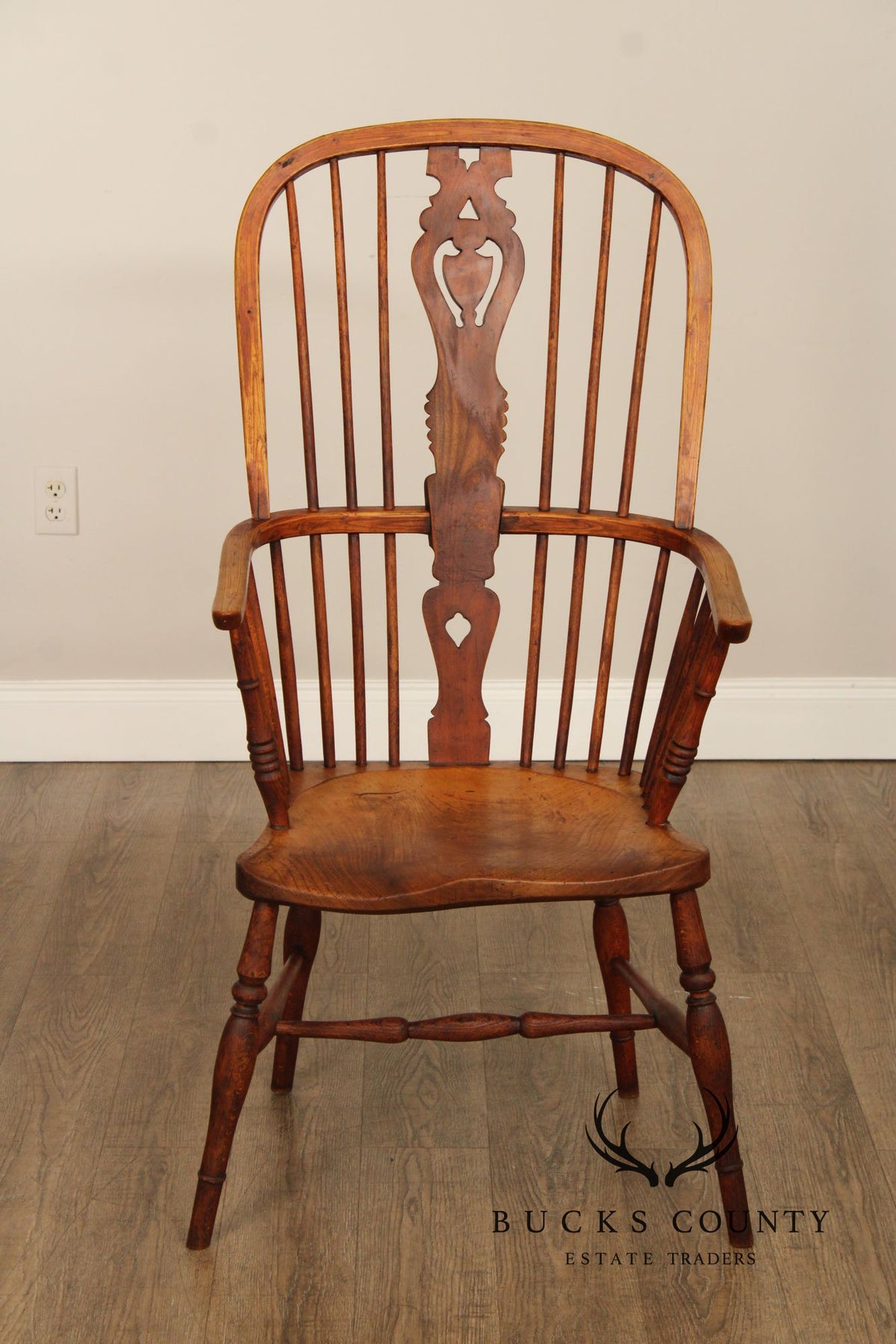 Antique Windsor Style High Back Armchair With Saddle Seat