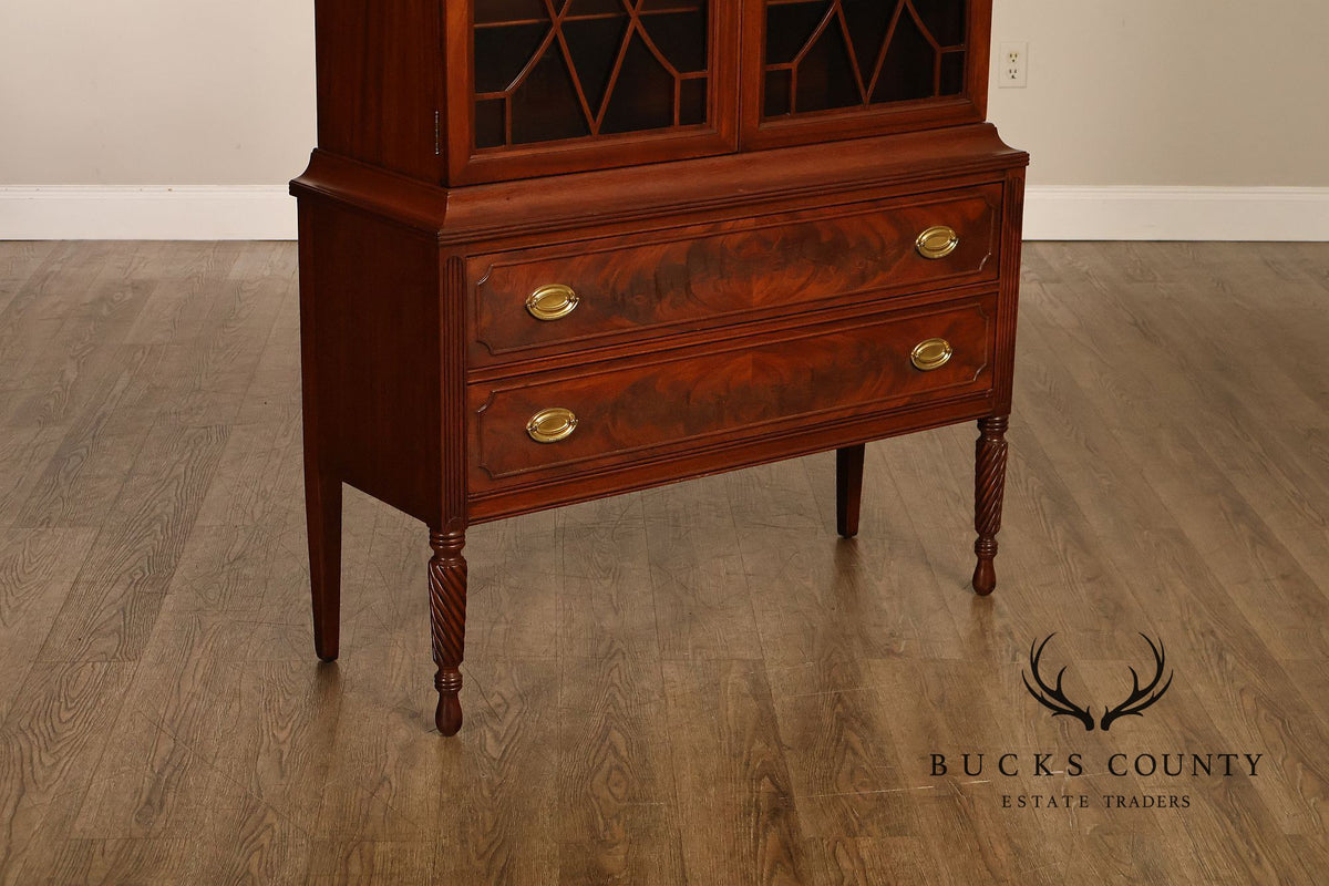 Vintage Federal Style Mahogany Two-Drawer China Cabinet