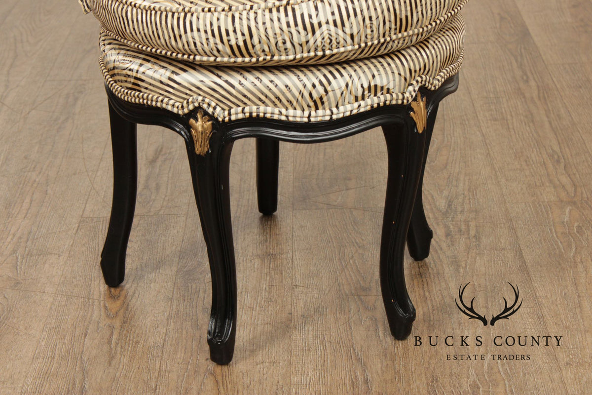 Italian Rococo Style Pair of Ebonized and Partial Gilt Side Chairs
