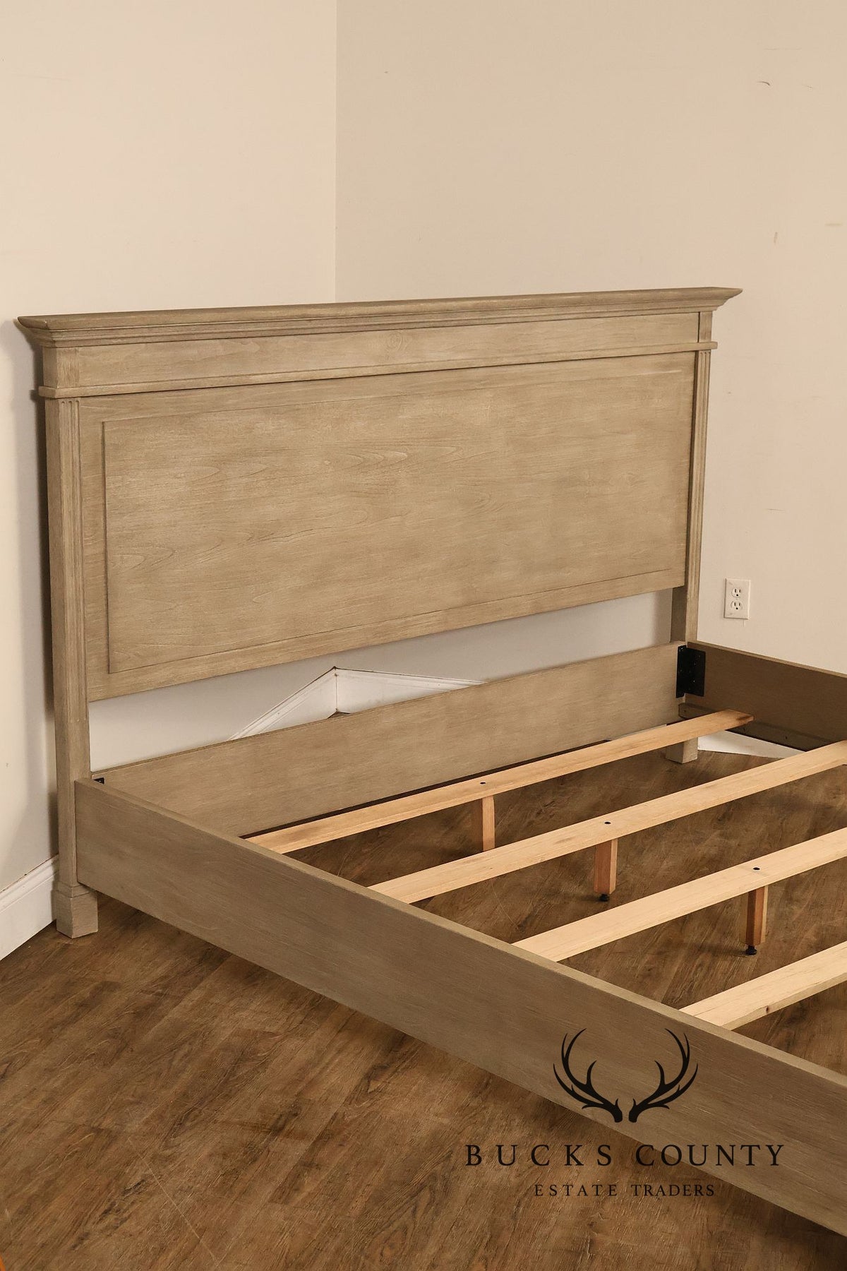 Natural Rustic Gray Finished King Size Country Style Panel Bed Frame