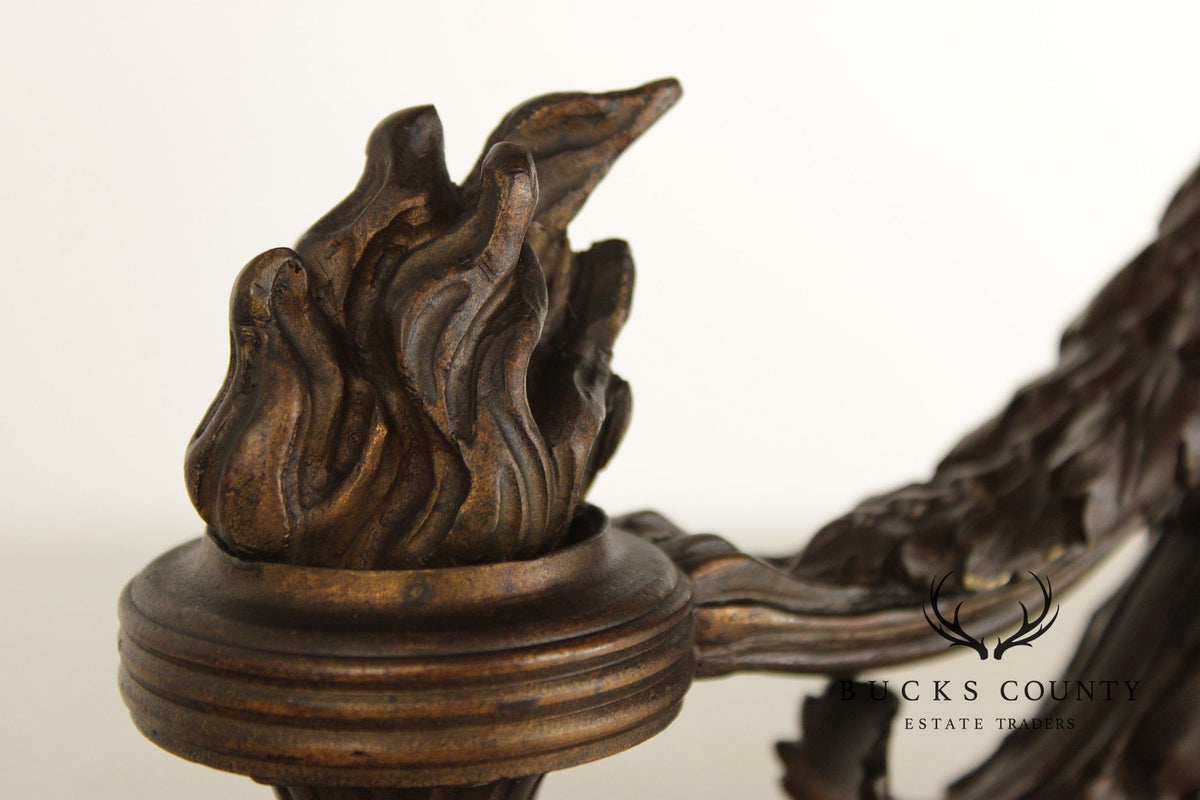 French Louis XV Style Antique Bronze Pair of Cherub Andirons