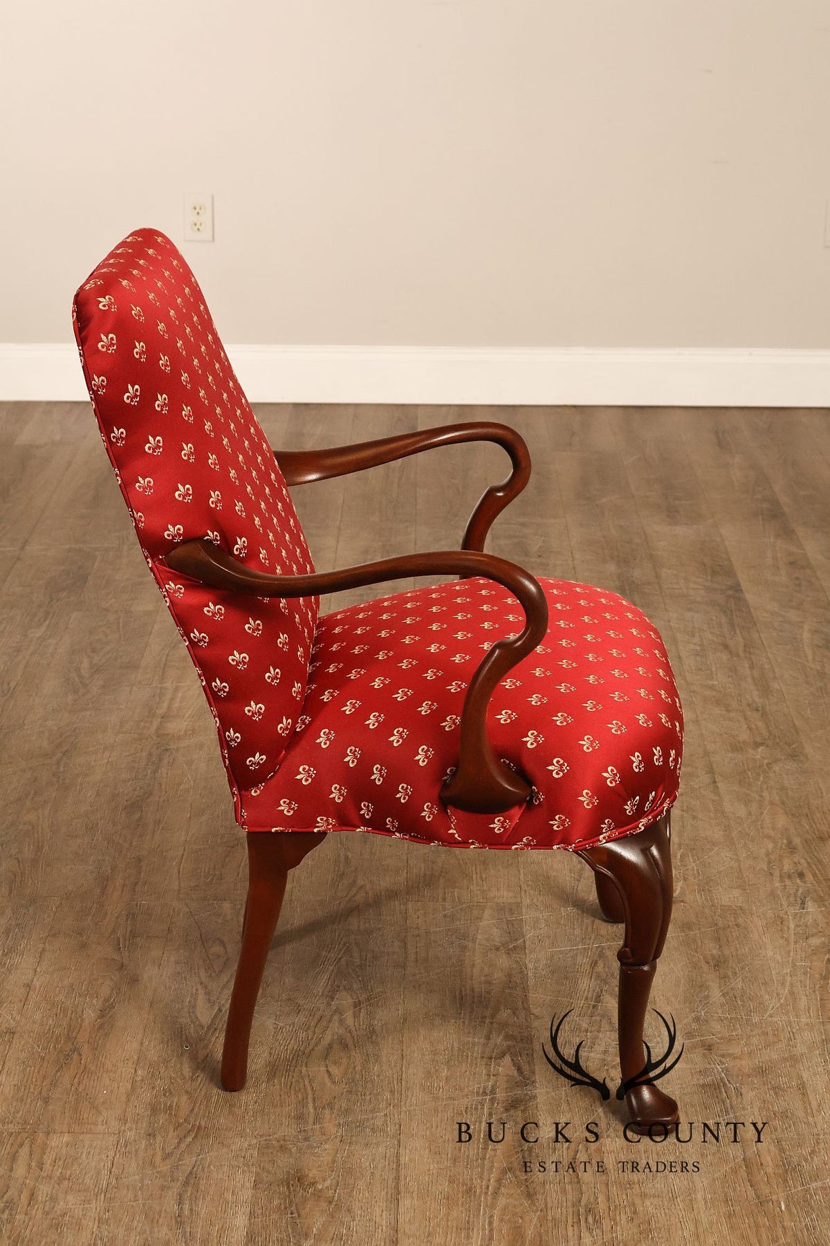 Queen Anne Style Mahogany Library Armchair