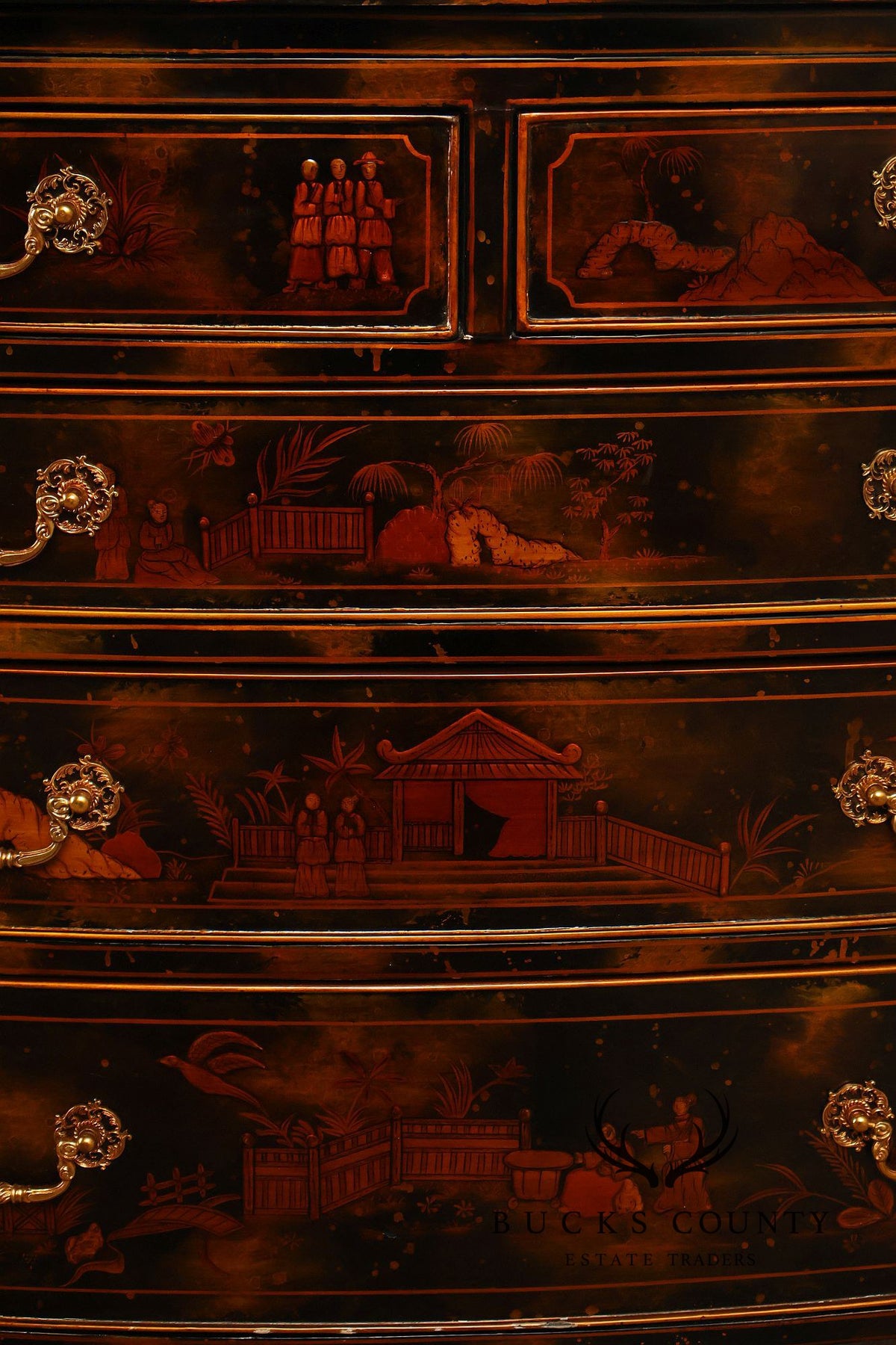Maitland Smith Chinoiserie Bow Front Chest of Drawers