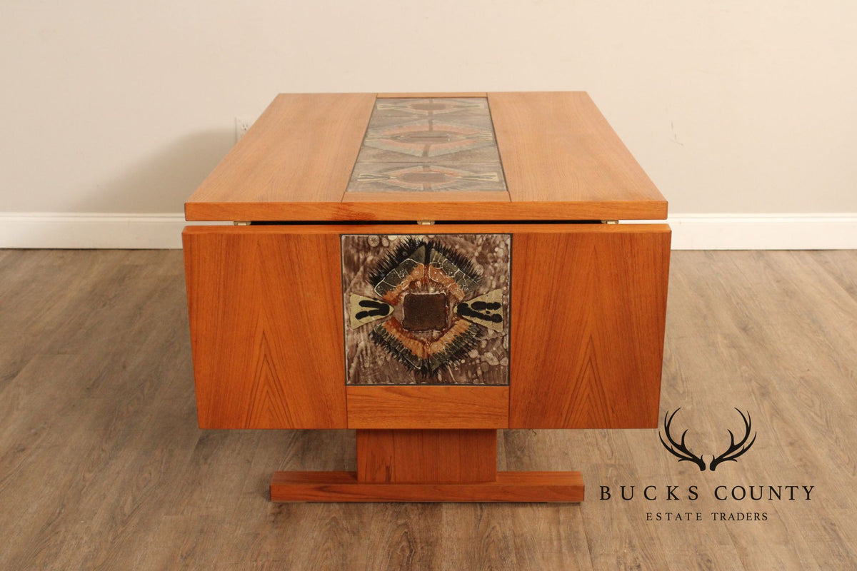 Gangsø Mobler Danish Modern Tile Inset Teak Drop Leaf Dining Table