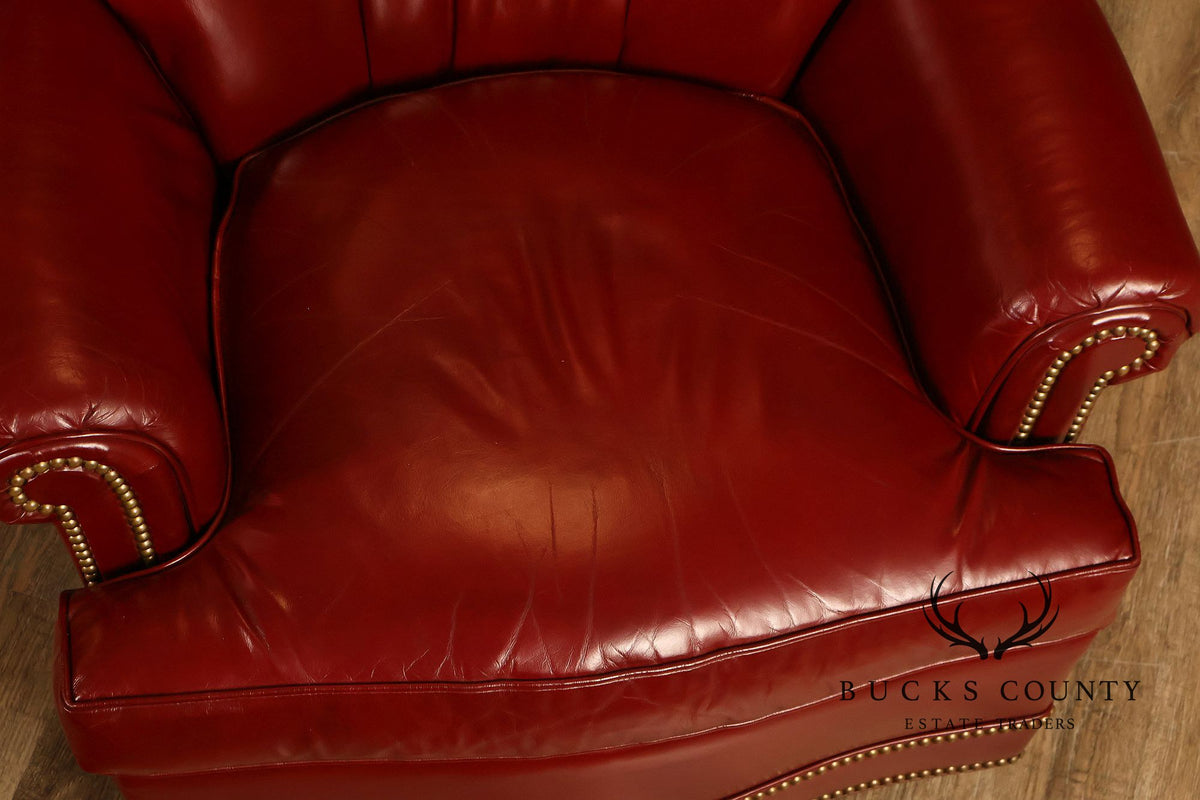 Hancock & Moore Red Leather Swivel Club Chair With Nailhead Trim
