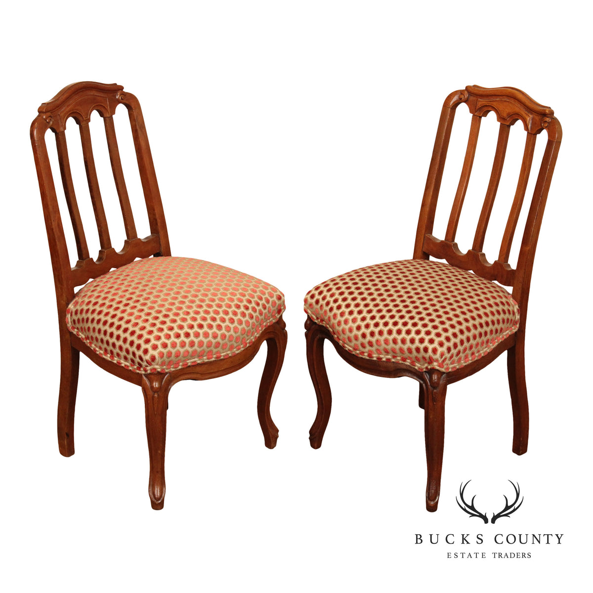 French Louis XV Style Pair of Carved Walnut Side Chairs