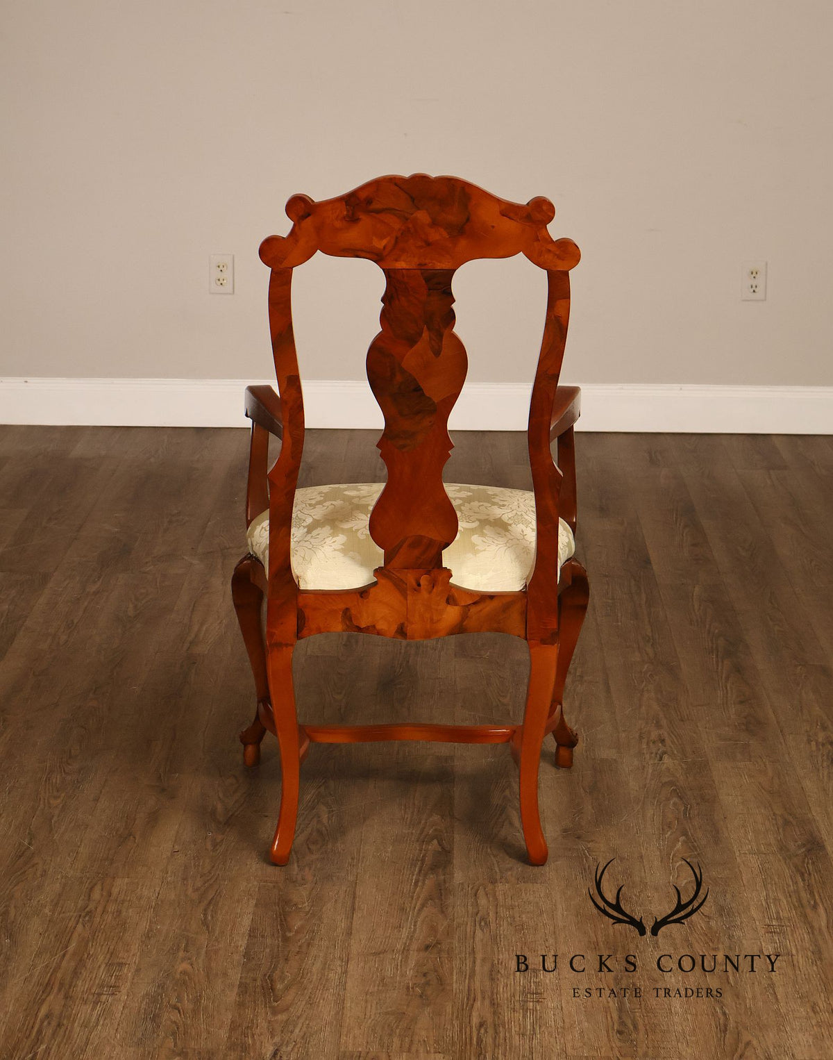 Italian Baroque Style Set of Eight Inlaid Olive Wood Dining Chairs