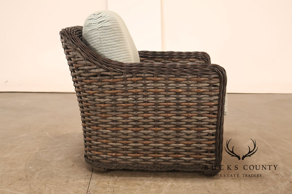 Lane Venture Pair Of Woven Wicker Outdoor Lounge Club Chairs With Cushions