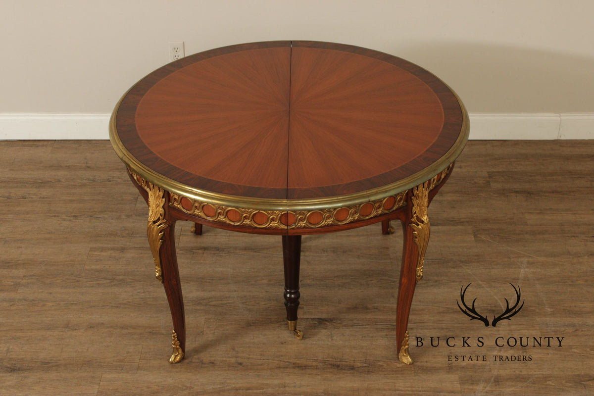 French Louis XV Style Ormolu Mounted Round Expandable Dining Table
