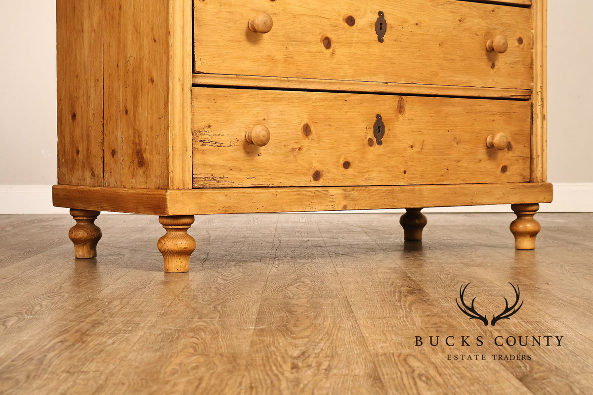 Antique Scottish Pine Chest Of Drawers Dresser With Carved Details