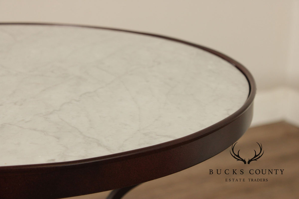 Vintage Wrought Iron and Round Marble Top Side Table