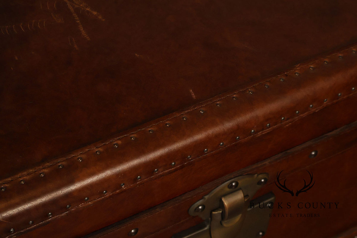 Restoration Hardware Leather Campaign-Style Storage Trunk With Drawers