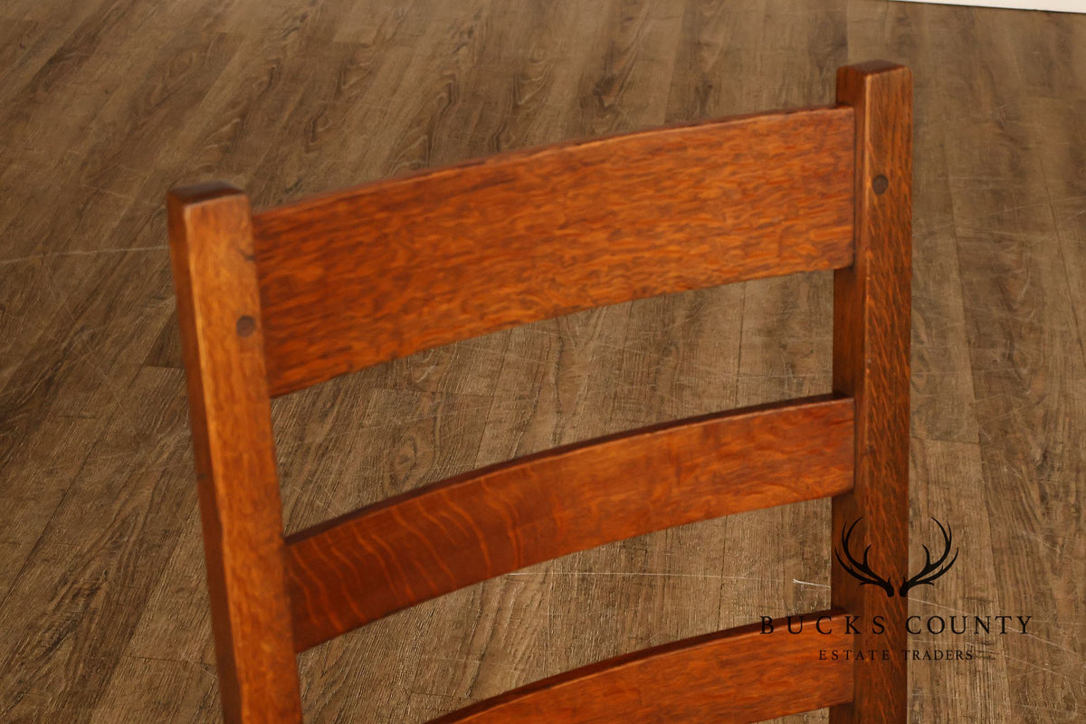Antique L. & J. G. Stickley Set Of Four Oak Ladder Back Dining Chairs #800
