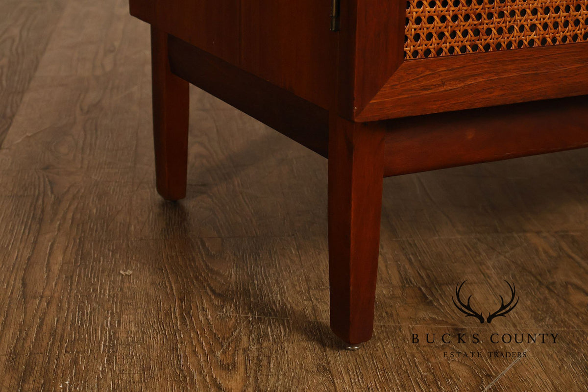 Mid-Century Modern Walnut Cane-Front Storage Cabinet
