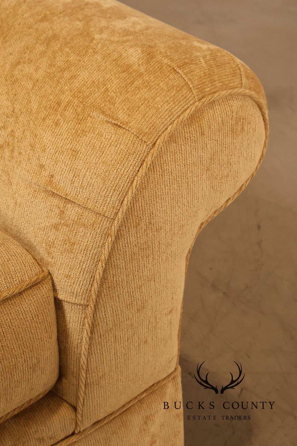Traditional Gold Chenille Upholstered Three Cushion Sofa
