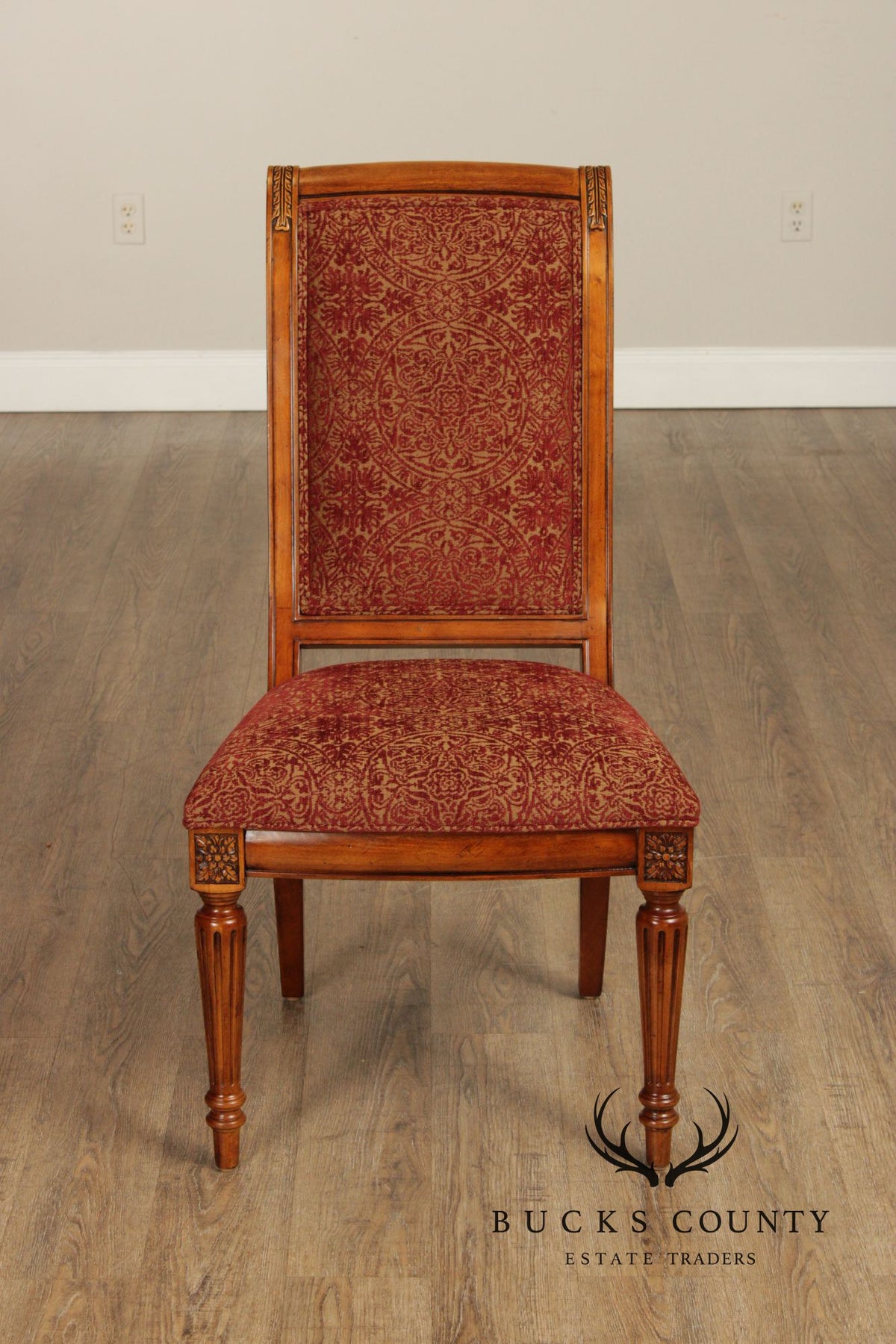 Ethan Allen 'Townhouse' Set of Six Carved Frame Upholstered Dining Chairs