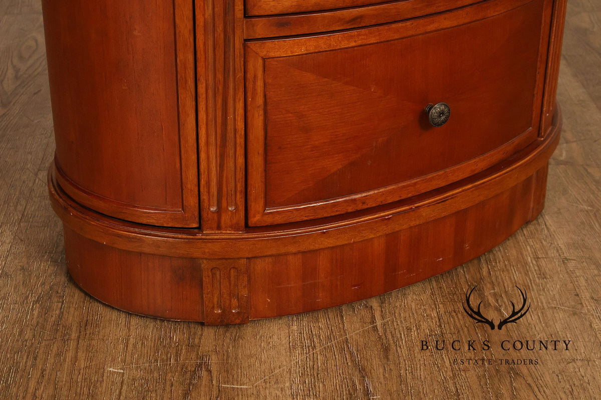 Oval Burl Wood Jewelry Armoire With Lift Top And Side Doors