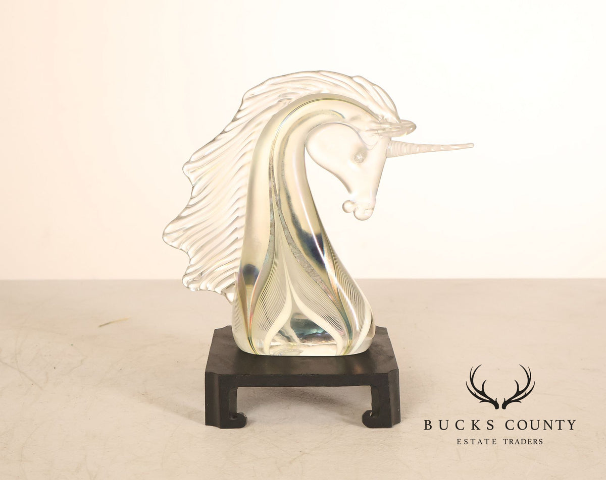 Stuart Abelman Art Glass Unicorn on Stand