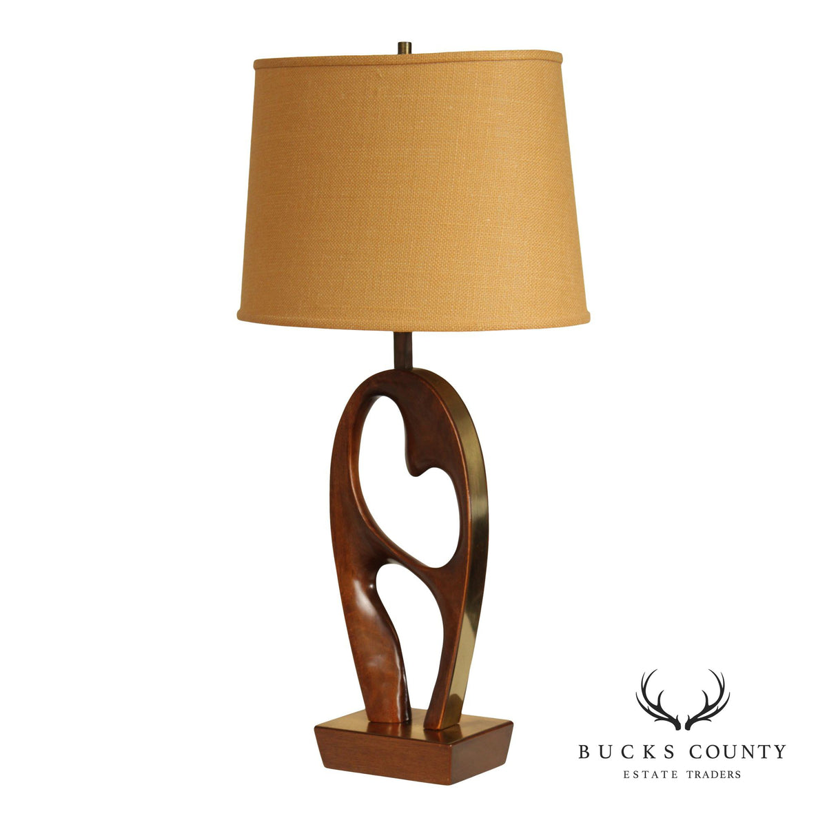 Mid Century Modern Sculpted Brass and Walnut Table Lamp By Modeline