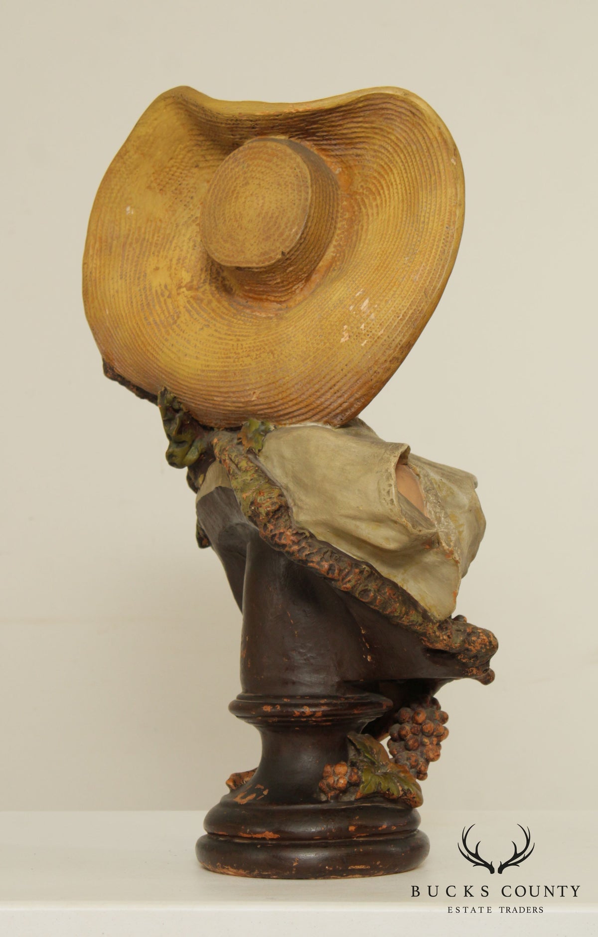 Vintage Bust of Maiden Carved Sculpture, 'Lady of the Grapes'