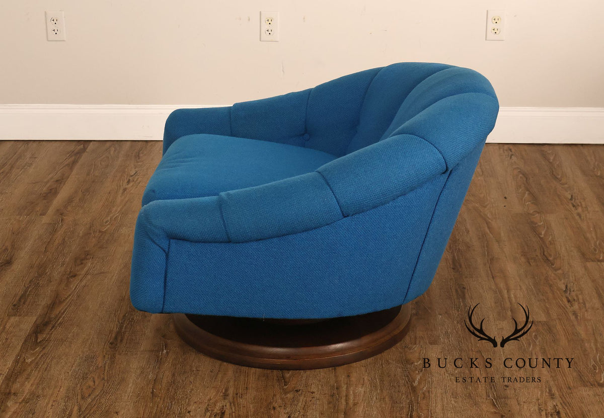 Schnadig Mid Century Modern Blue Upholstered Swivel Lounge Chair