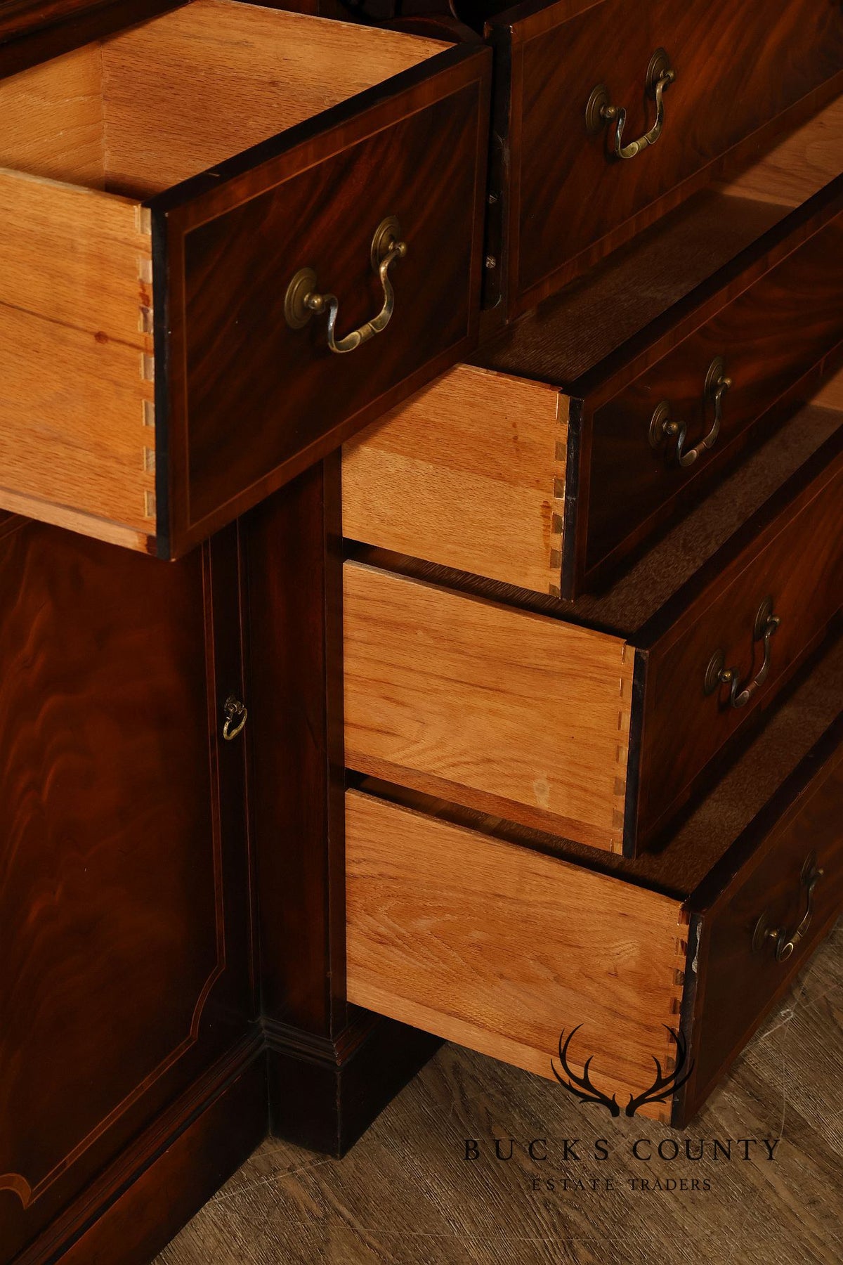 Georgian Style Mahogany Breakfront China Cabinet With Secretary Desk