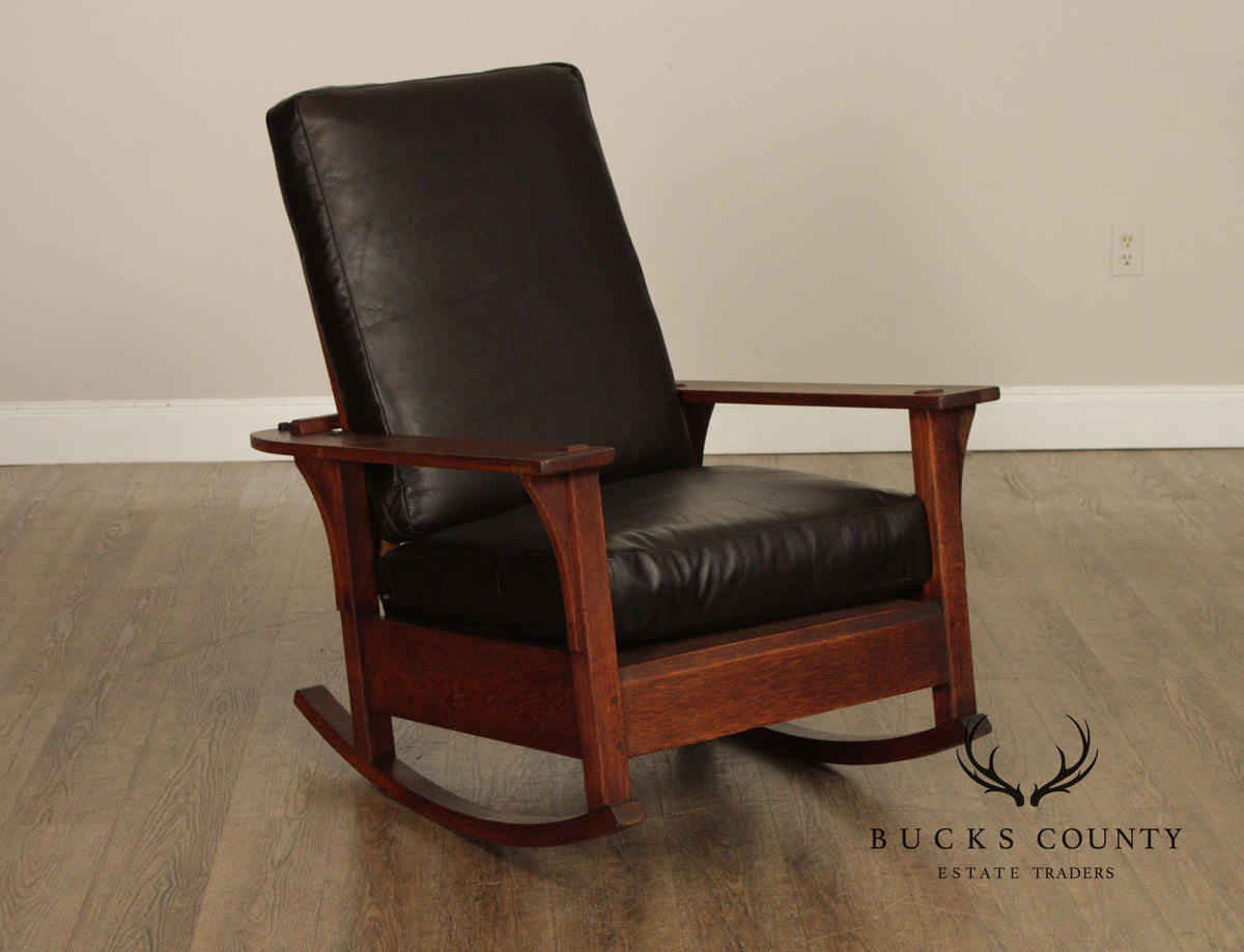 Antique L. & J.G. Stickley Mission Oak Morris Rocker
