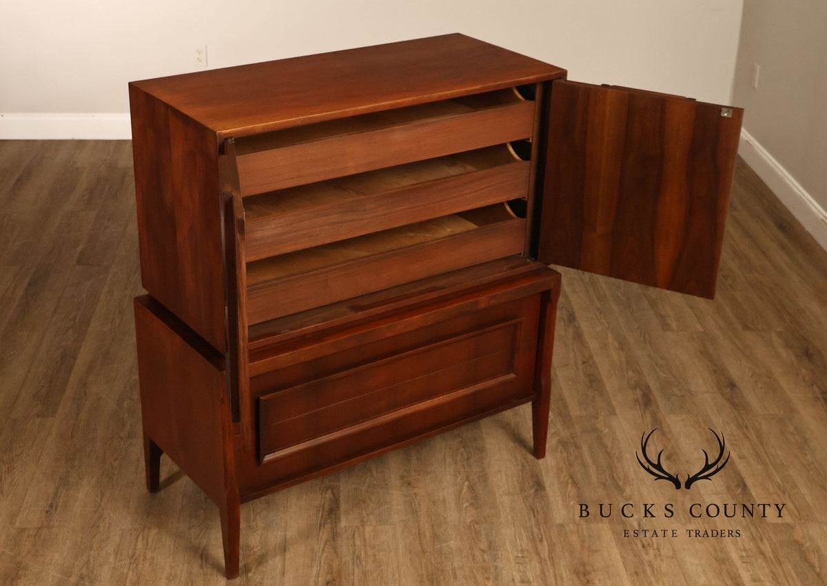 United Furniture 'Tiki' Brutalist Sculpted Walnut Tall Chest