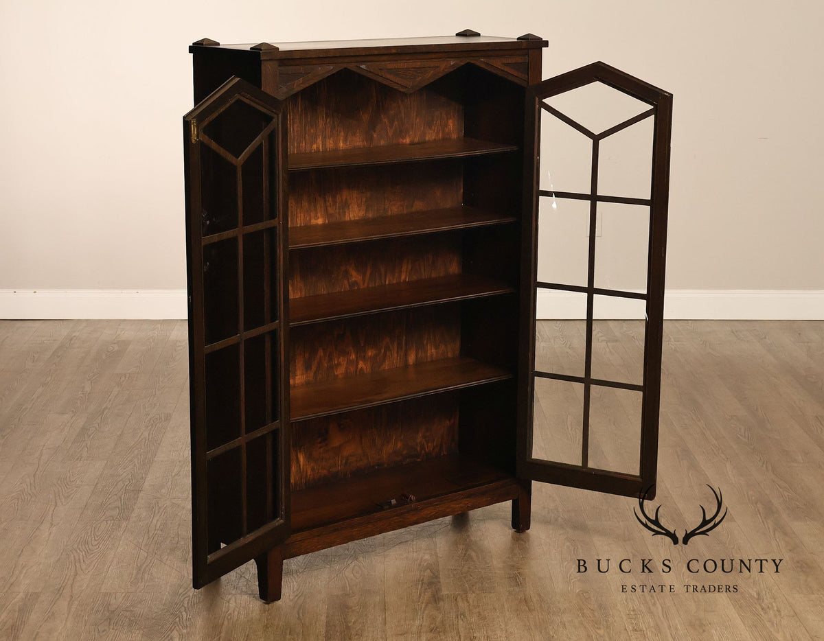 Antique Mission Oak Arts And Crafts Two Door Bookcase