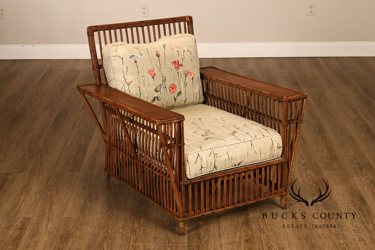 Antique Pair Of Split Reed Rattan Lounge Chairs